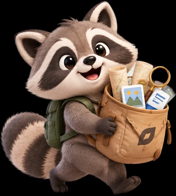 Our raccoon scout carrying a bag full of finds